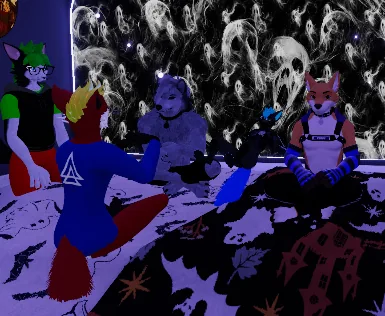 Furry VRChat avatars gathered in a social space